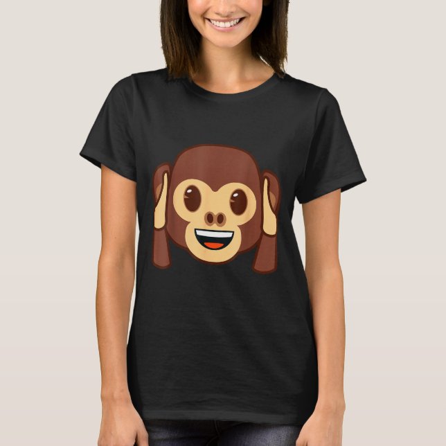T-shirt Emoji Monkey Holding Ears Yellow Smile Face  (Devant)