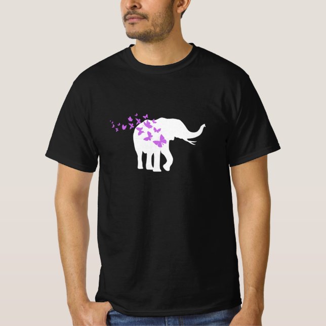 T-shirt Emoji, papillon mauve, éléphant (Devant)