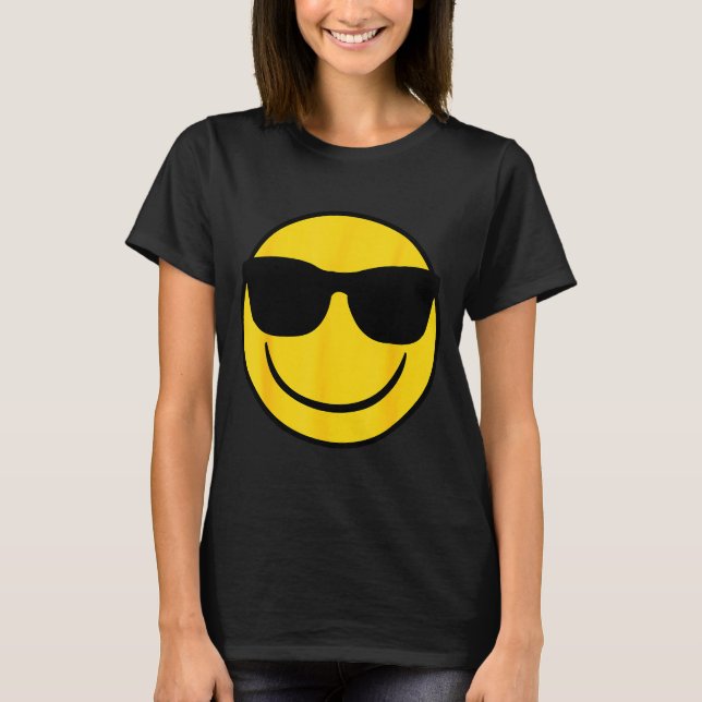 T-shirt Emoji Retro Sungles Yellow Smile Face  (Devant)