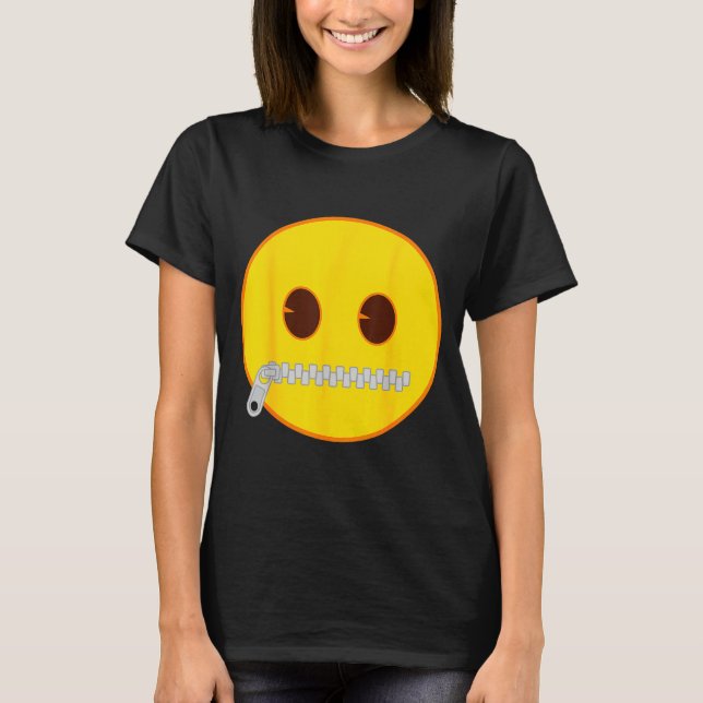 T-shirt Emoji Zip Zipper Mouth Yellow Smile Face  (Devant)