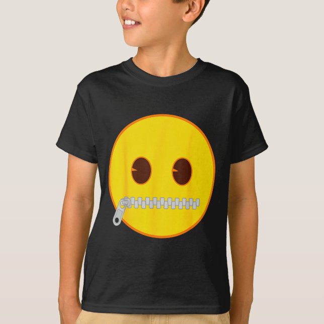T-shirt Emoji Zip Zipper Mouth Yellow Smile Face  (Devant)