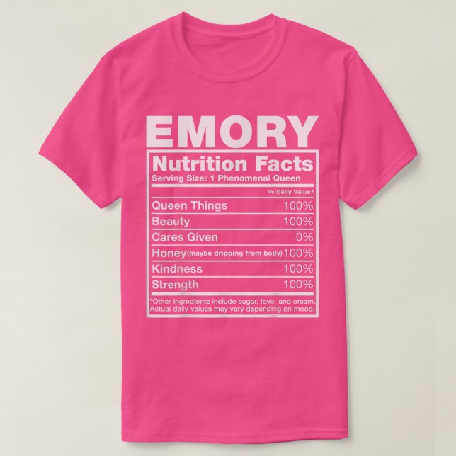 T-shirt Emory Nutrition FactsEmory Name Birthday  (Design devant)