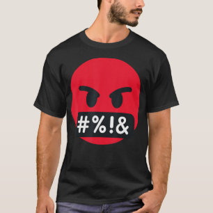 T-shirt Emoticon visage sérieux avec symboles couvrant la 