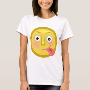 T-shirt Émoticône Langue Dehors Visage Drôle et Idiot