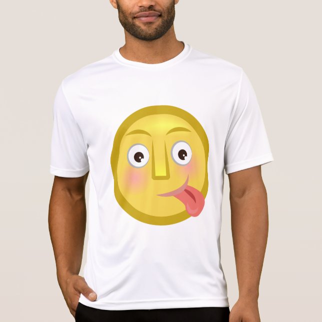 T-shirt Émoticône Langue Dehors Visage Drôle et Idiot (Devant)