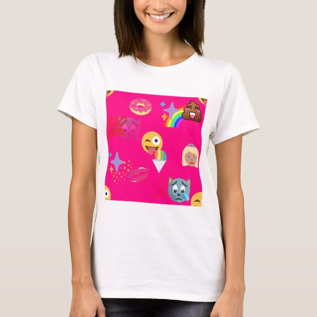 T-shirt émoticône rose chaud (Devant)