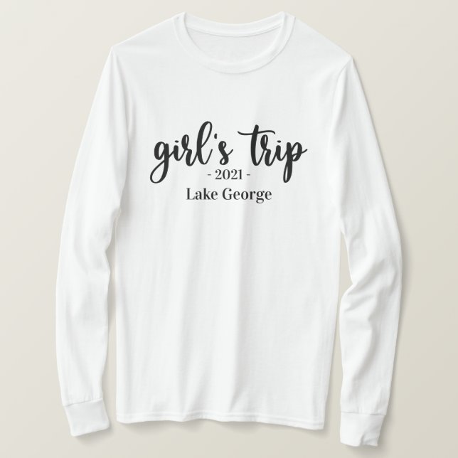 T-shirt Emplacement et année du voyage de la fille Script (Design devant)