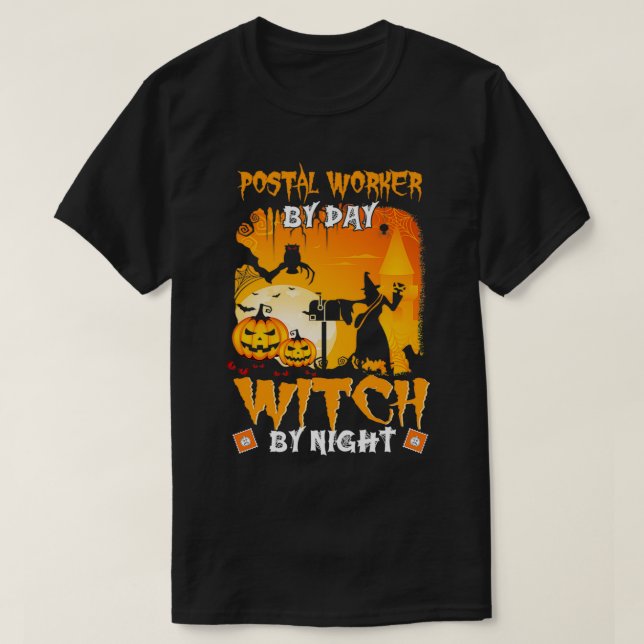 T-shirt Employé De La Poste De Jour Sorcière De Nuit Drôle (Design devant)