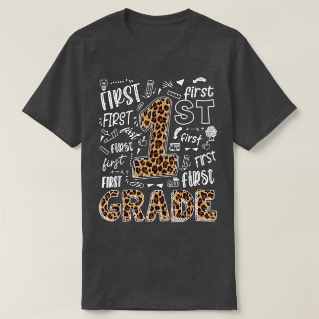 T-shirt Empreinte de léopard 1ère année Enseignant Enfants (Design devant)