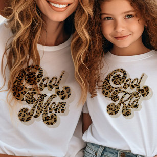 T-Shirt Empreinte de léopard Cool enfant jumelage maman et