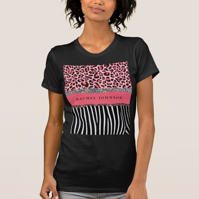 T-shirt Empreinte de léopard de Parties scintillant rose v (Devant)