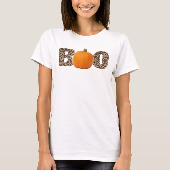 T-shirt Empreinte de léopard Halloween Citrouille Boo Cost (Devant)