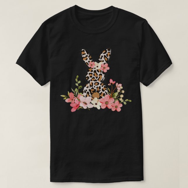 T-shirt Empreinte de léopard Lapin de Pâques Fleurs de Vac (Design devant)