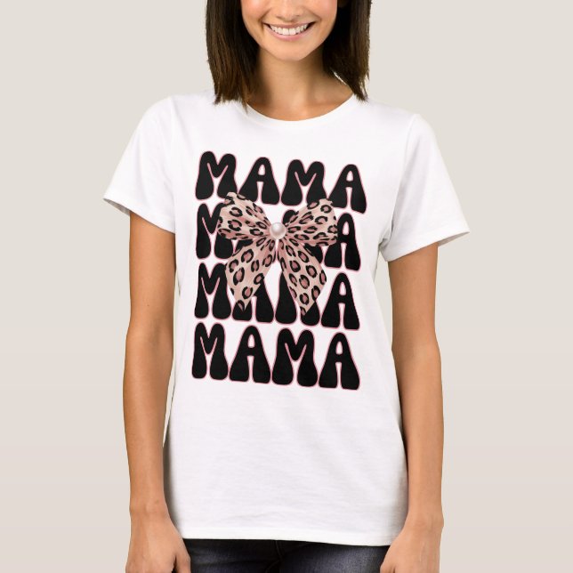 T-shirt Empreinte de léopard Mama Coquette Cheetah Bow Mam (Devant)