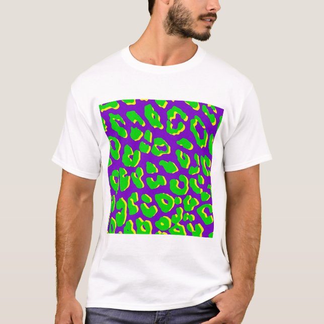 T-shirt Empreinte de léopard vert violet jaune (Devant)