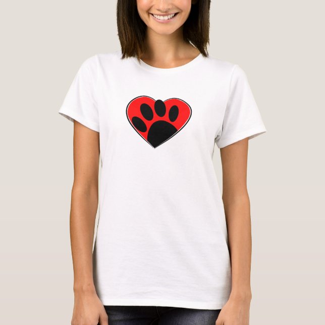 T-shirt Empreinte de patte Amoureux des chiens Et Coeur Ro (Devant)