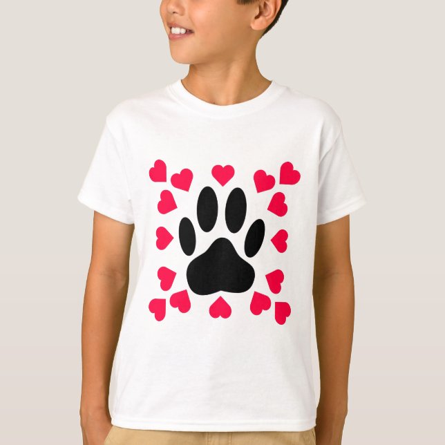 T-shirt Empreinte de patte Chien Noir Avec Formes Cardiaqu (Devant)
