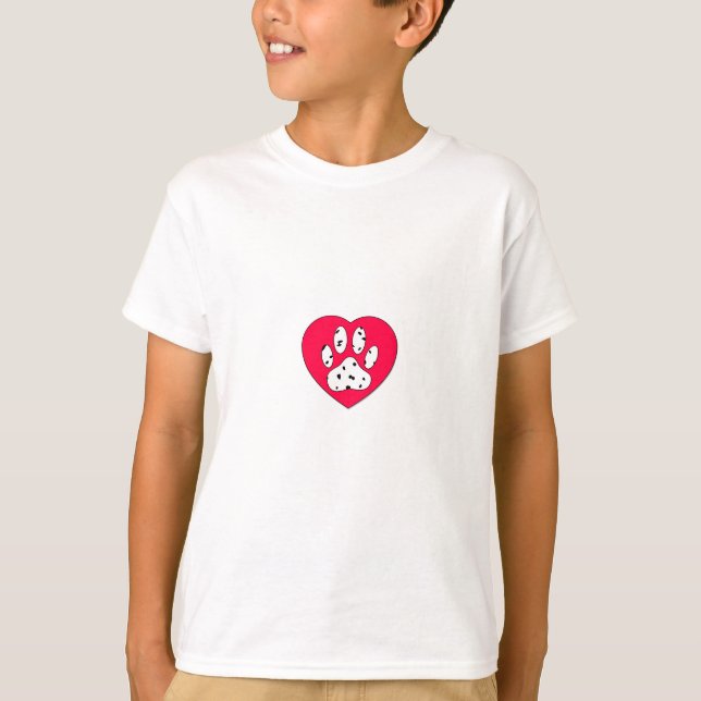 T-shirt Empreinte de patte dalmate dans le coeur rouge (Devant)