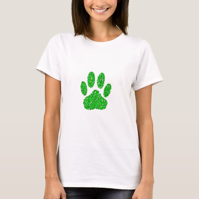 T-shirt Empreinte de patte de chien de feuillage vert (Devant)