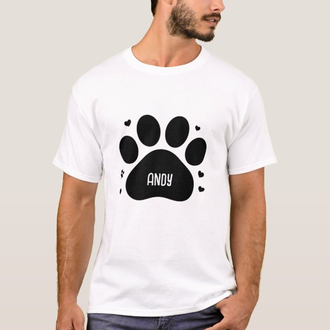 T-shirt Empreinte de patte de chien personnalisé Nom d'ani (Devant)