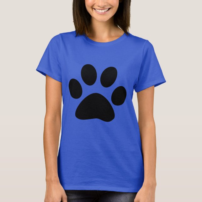 T-shirt Empreinte de patte noir bleu Motif mignon Moderne (Devant)