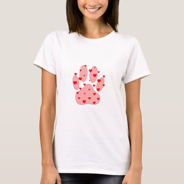 T-shirt Empreinte de patte rose aux coeurs (Devant)