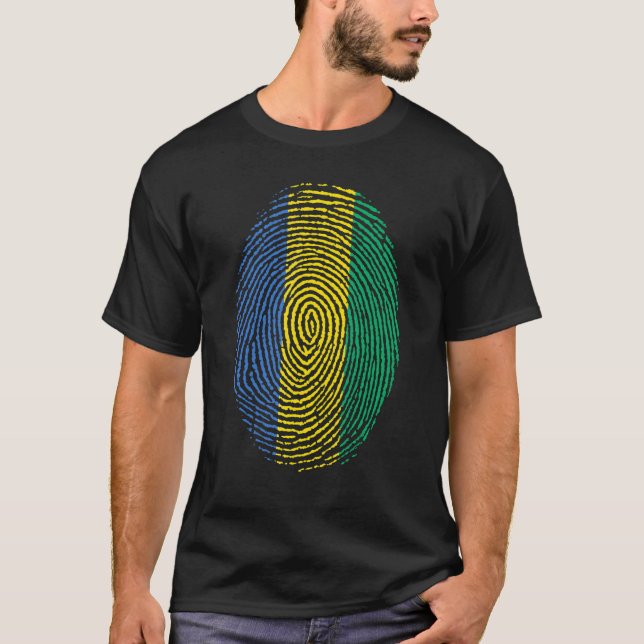 T-shirt Empreinte digitale ADN du drapeau du Gabon Hommes  (Devant)