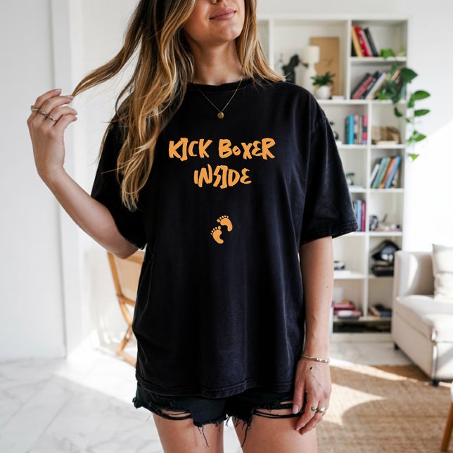 T-shirt Empreinte humoristique de grossesse noir orange (Créateur téléchargé)