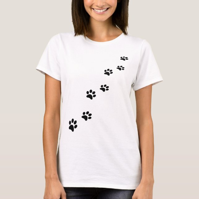 T-shirt Empreintes de pattes de chat noir sur blanc (Devant)