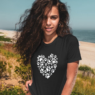 T-shirt Empreintes de pattes de chien et de chat Cœur Sain