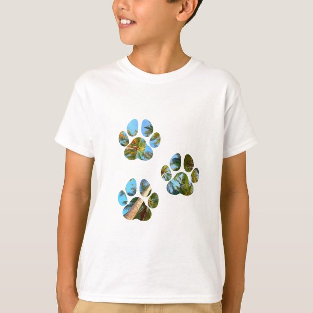 T-shirt Empreintes de pattes de chiens - Palmiers tropicau (Devant)