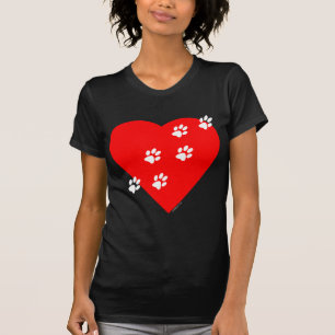 T-shirt Empreintes de pattes sur mon coeur - rouge