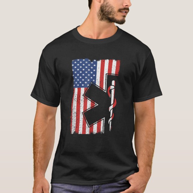 T-shirt EMT EMS Shirt Paramedt T Shirt USA American Flag (Devant)