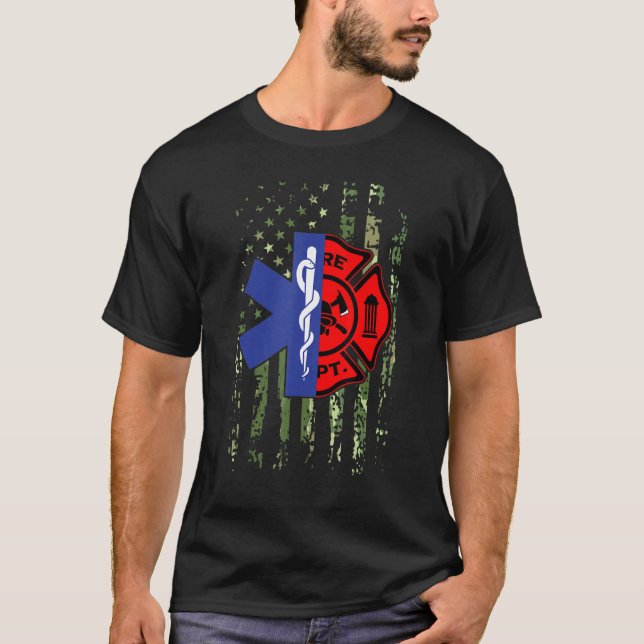 T-shirt Emt Firefighter Camouflage Ems Parame (Devant)