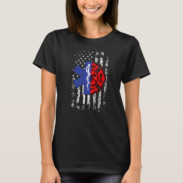 T-shirt Emt Firefighter Firefighter Emt American Flag (Devant)