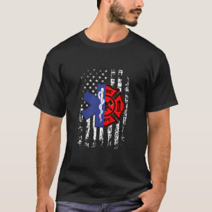 T-shirt Emt Pompier Chemise Pompier Drapeau Américain Ba
