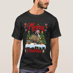 T-shirt Emu Bird Xmas Tree Lighting Santa Hat Emu Christma