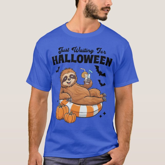 T-shirt En attendant Halloween Mignon Paresseux Halloween (Devant)