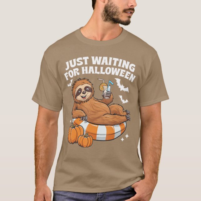 T-shirt En attendant juste Halloween Mignon Paresseux Hall (Devant)