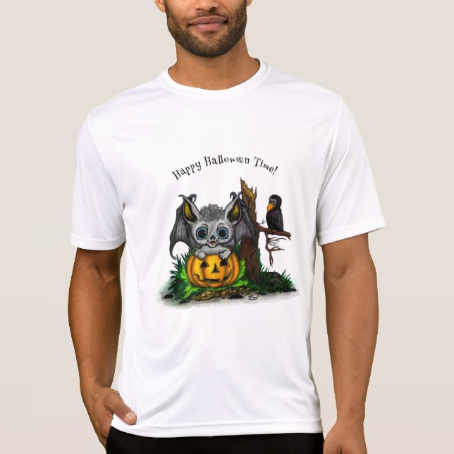 T-shirt En attente d'Halloween, Bat mignonne et Corbeau (Devant)