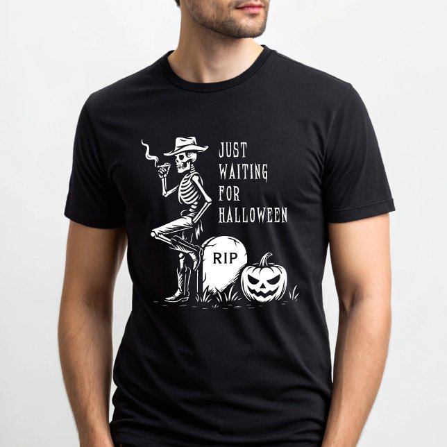 T-shirt En attente d'Halloween Cowboy Skeleton (Créateur téléchargé)