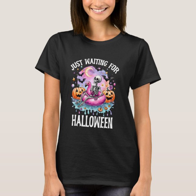 T-shirt En attente d'Halloween Éffrayant Skeleton Jack O (Devant)