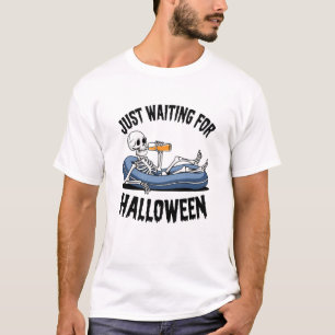 T-shirt En attente d'Halloween" Squelette relaxant avec