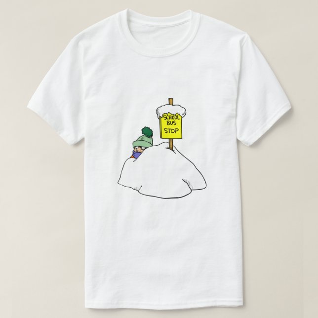 T-shirt En Attente Du Bus Scolaire En Neige D'Hiver (Design devant)
