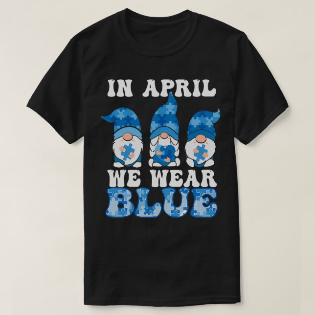 T-shirt En Avril Nous Portons Bleu 3 Gnomes Arc-en-ciel Au (Design devant)