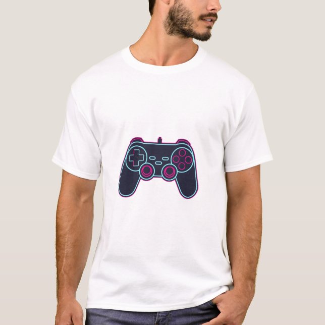 T-Shirt en coton blanc avec manette de jeu néon mo (Devant)