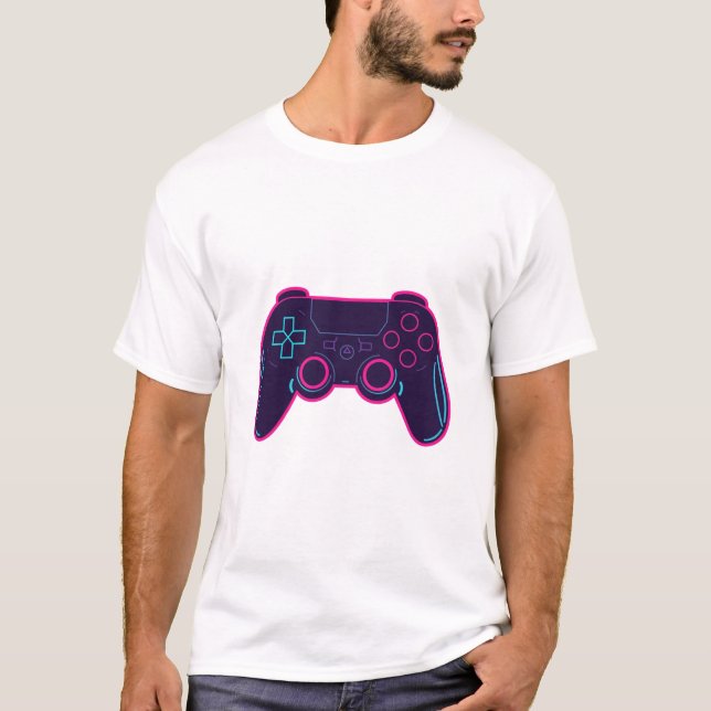 T-Shirt en coton blanc avec manette de jeu néon mo (Devant)