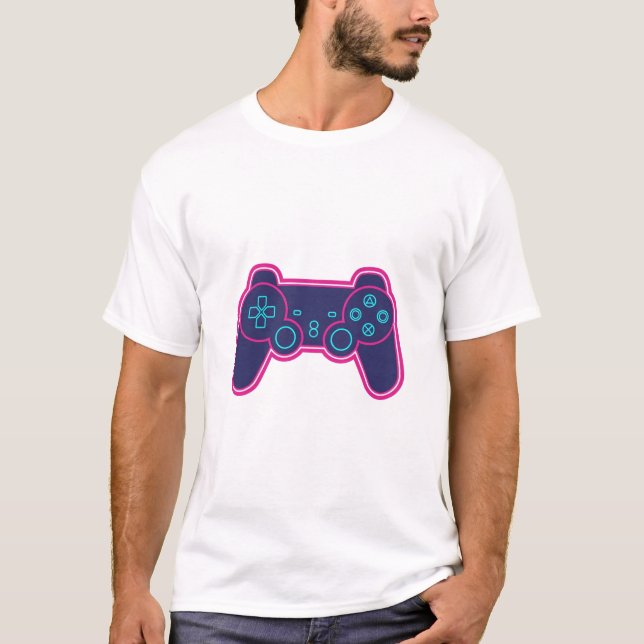 T-Shirt en coton blanc avec manette de jeu néon mo (Devant)