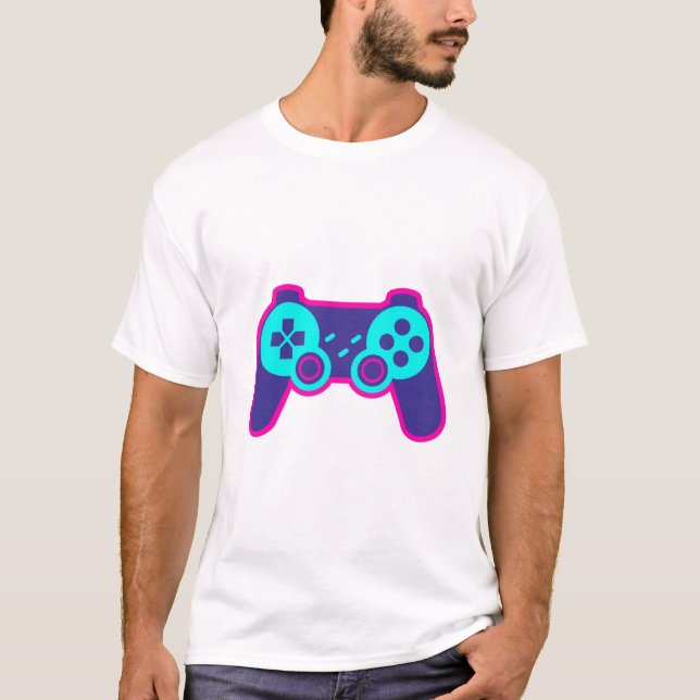 T-Shirt en coton blanc avec manette de jeu néon mo (Devant)