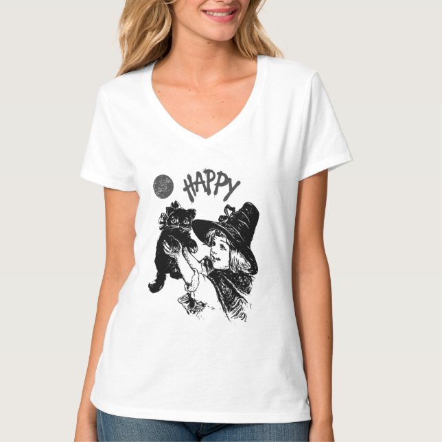 T-shirt en design grunge fille avec chat (Devant)